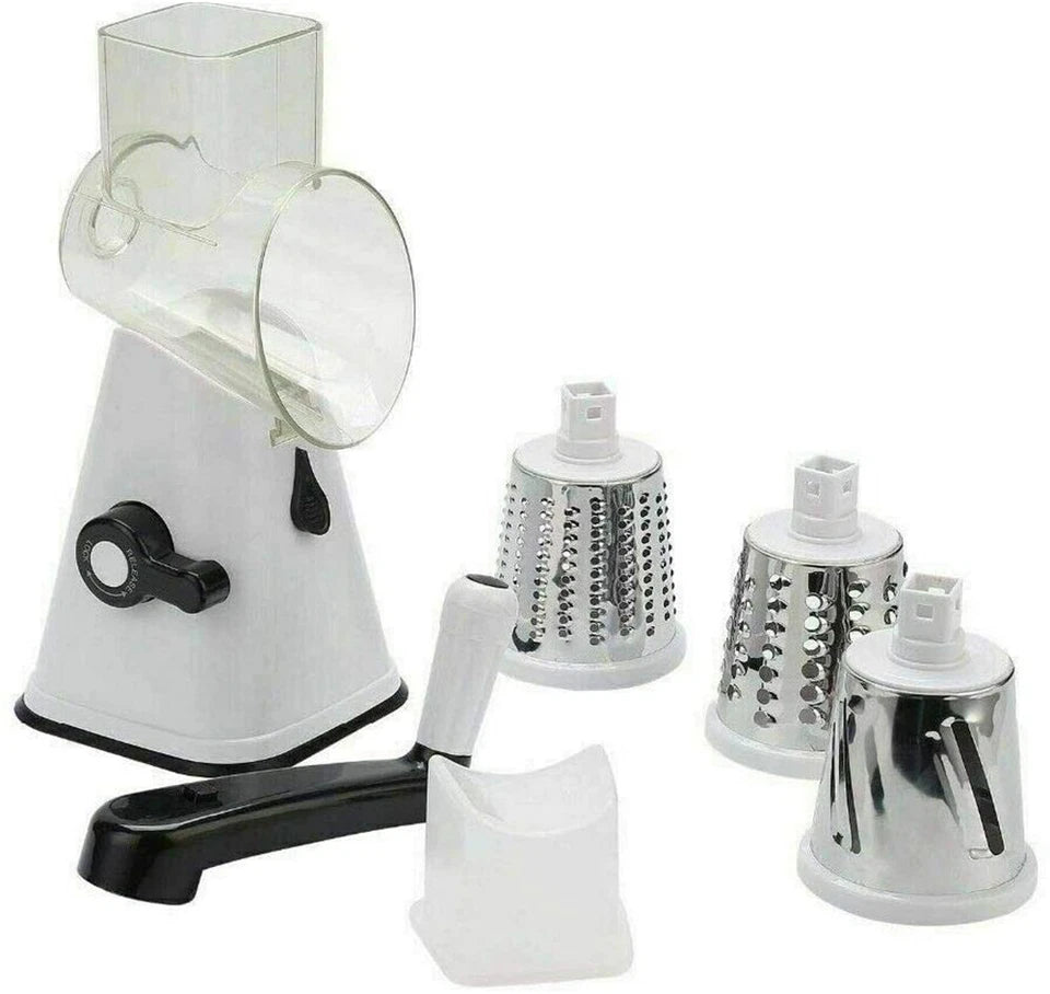 Kitchen Vegetable Food Slicer | Manual Rotary Drum Grater Chopper Slicer Fruit Cutter | Three Drum Blade | Safe Design