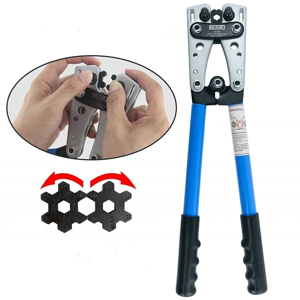 6-50mm² Plug Crimp Tool Wire Crimper Battery Terminal Electric Cable Lug Cutter