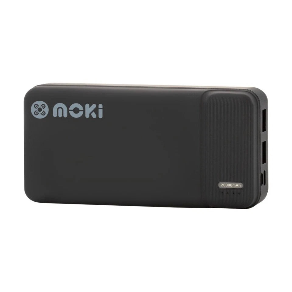 Moki Portable Travel Power Bank USB-C/USB-A Compact Black 20000mAh