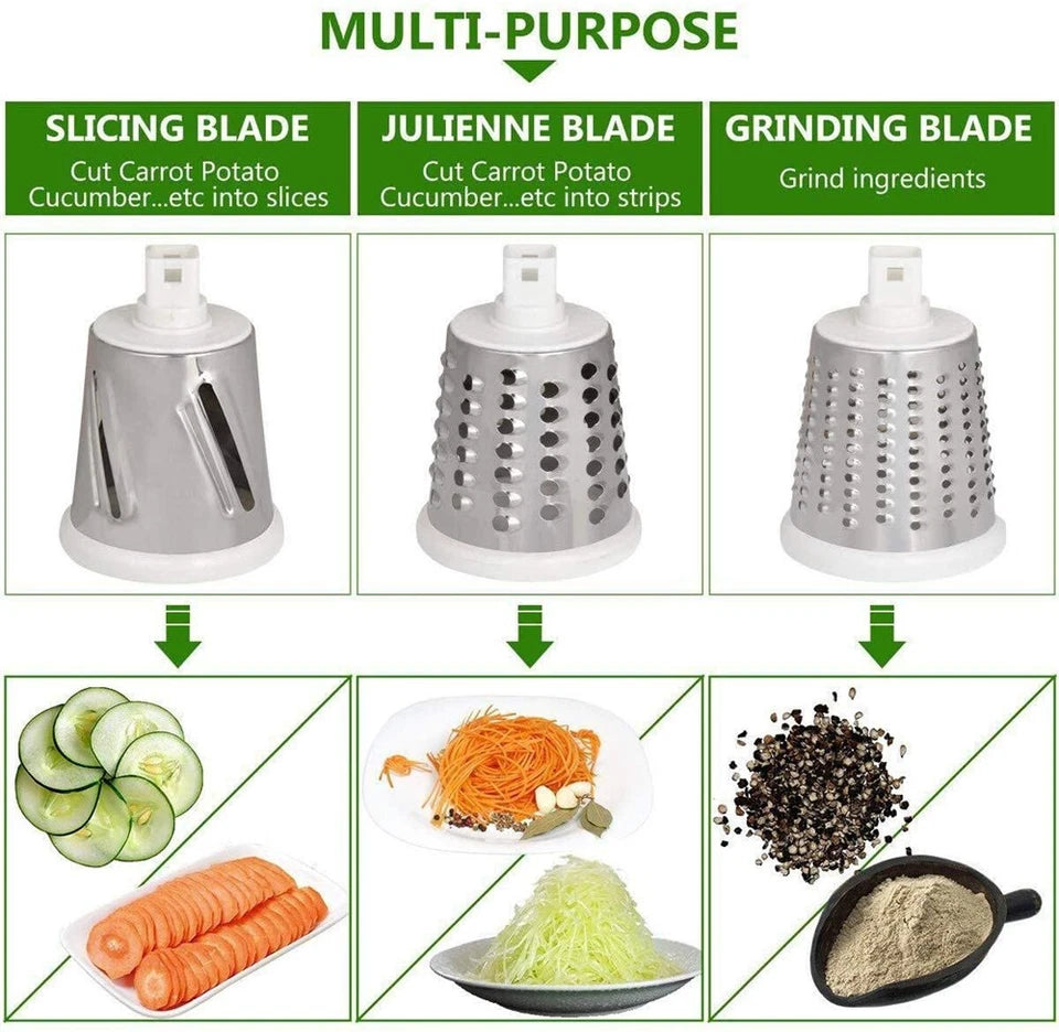Kitchen Vegetable Food Slicer | Manual Rotary Drum Grater Chopper Slicer Fruit Cutter | Three Drum Blade | Safe Design