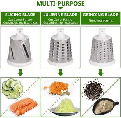 Kitchen Vegetable Food Slicer | Manual Rotary Drum Grater Chopper Slicer Fruit Cutter | Three Drum Blade | Safe Design