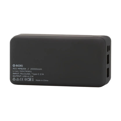Moki Portable Travel Power Bank USB-C/USB-A Compact Black 20000mAh