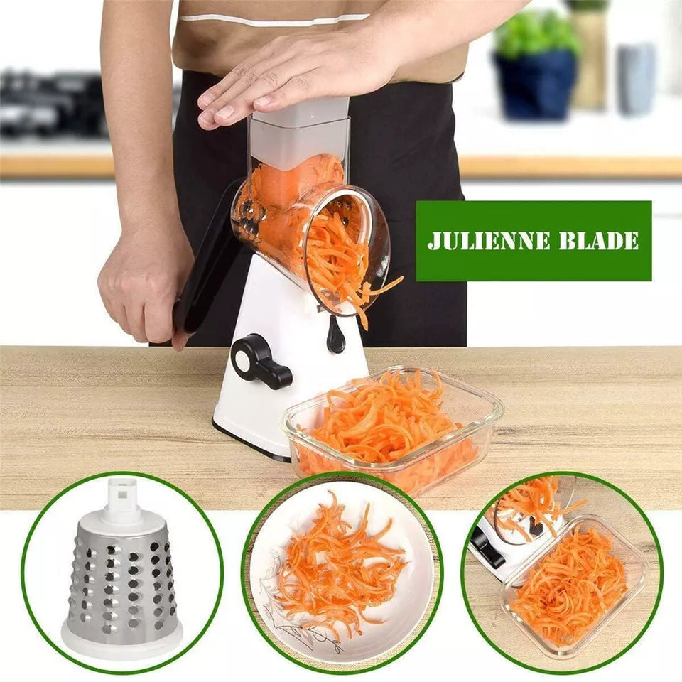 Kitchen Vegetable Food Slicer | Manual Rotary Drum Grater Chopper Slicer Fruit Cutter | Three Drum Blade | Safe Design