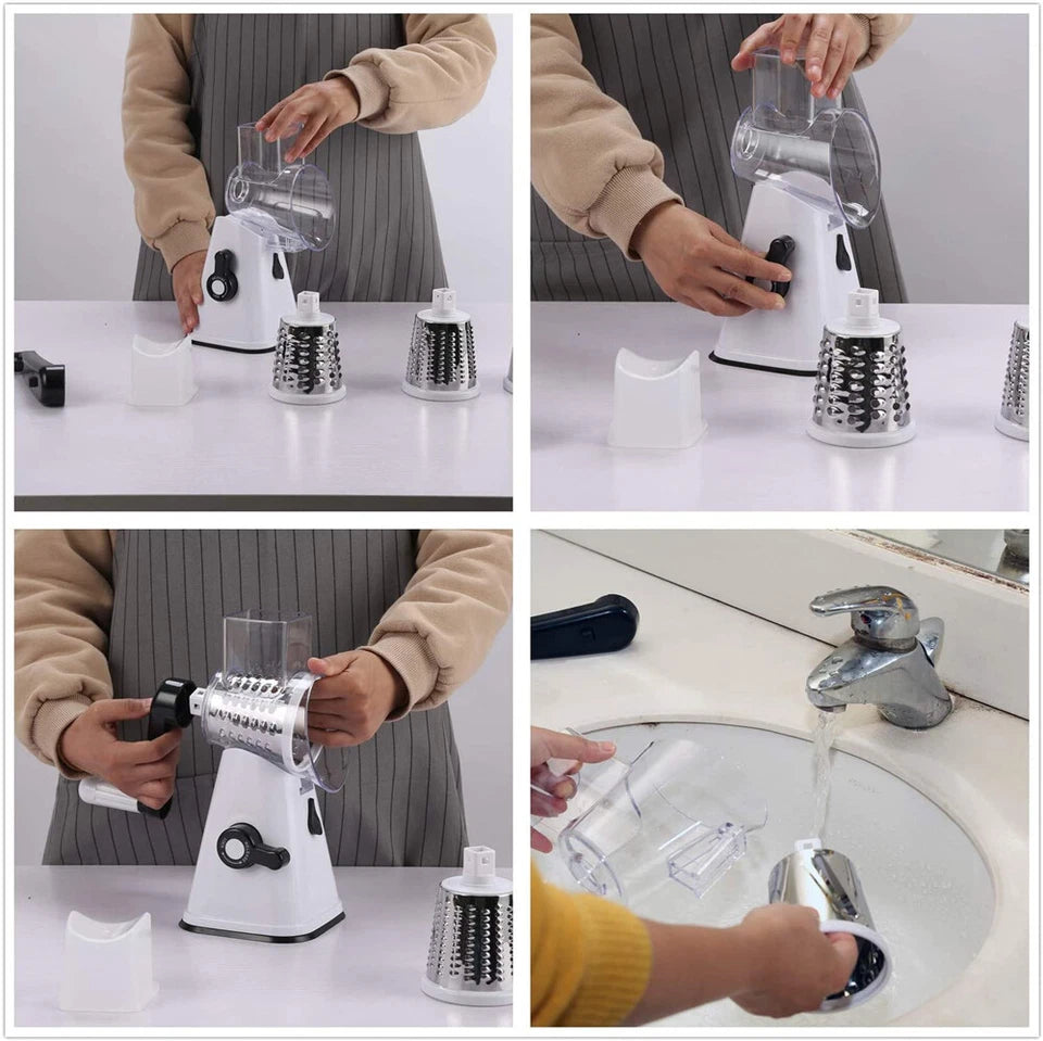 Kitchen Vegetable Food Slicer | Manual Rotary Drum Grater Chopper Slicer Fruit Cutter | Three Drum Blade | Safe Design