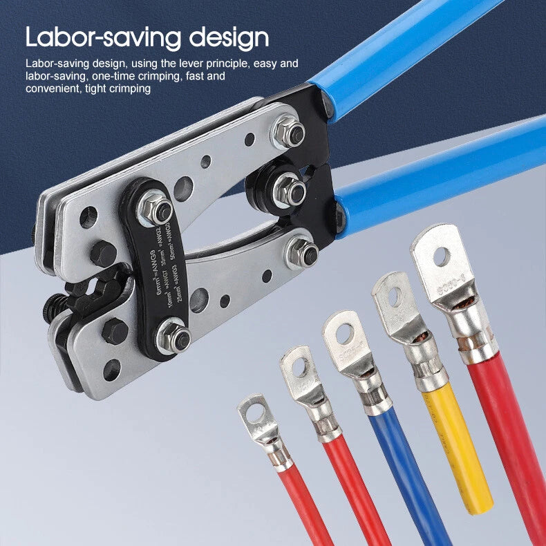 6-50mm² Plug Crimp Tool Wire Crimper Battery Terminal Electric Cable Lug Cutter
