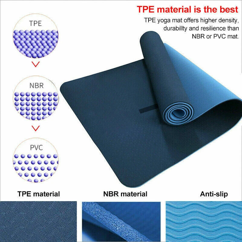 TPE Yoga Mat | Exercise Fitness | Gym Pilates | Non Slip Dual Layer | Eco Friendly
