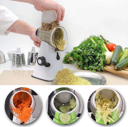 Kitchen Vegetable Food Slicer | Manual Rotary Drum Grater Chopper Slicer Fruit Cutter | Three Drum Blade | Safe Design