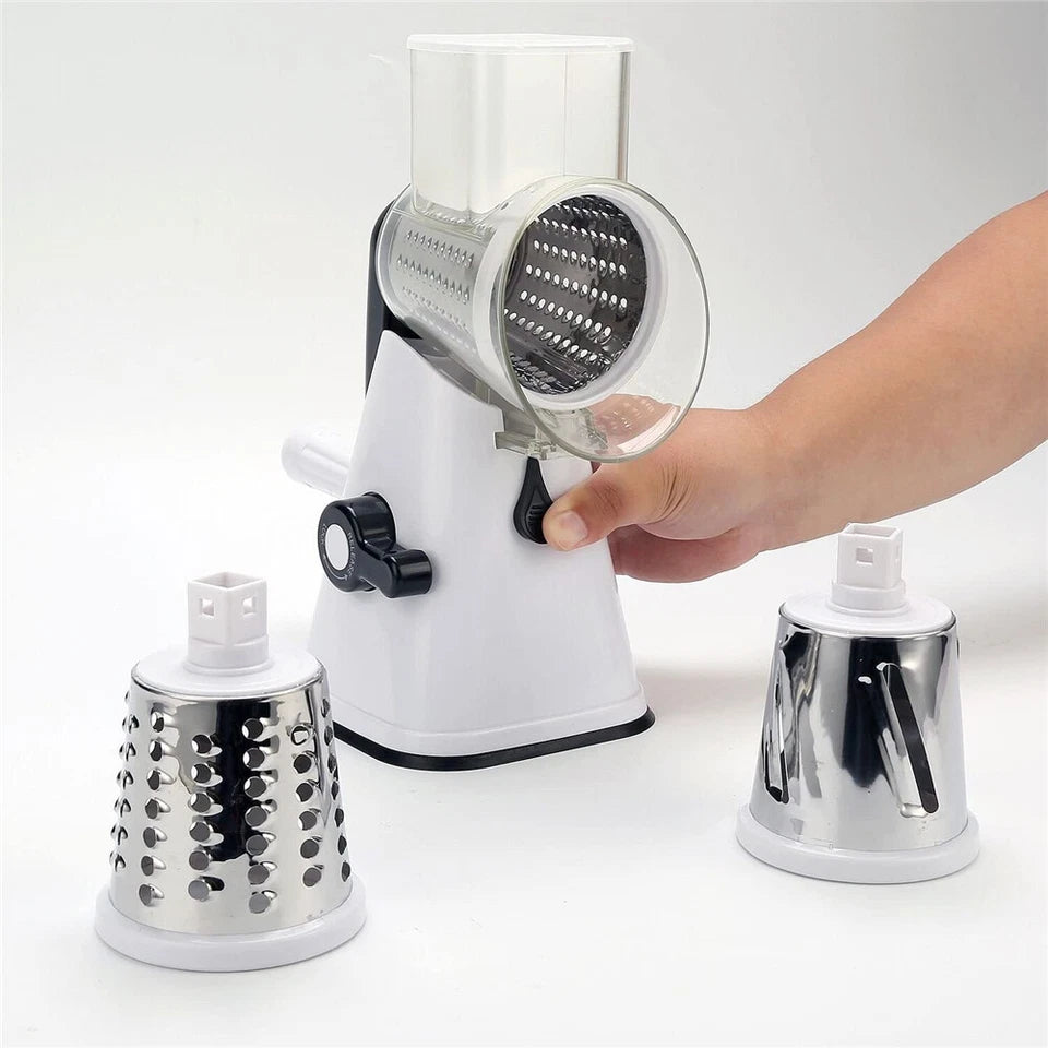 Kitchen Vegetable Food Slicer | Manual Rotary Drum Grater Chopper Slicer Fruit Cutter | Three Drum Blade | Safe Design