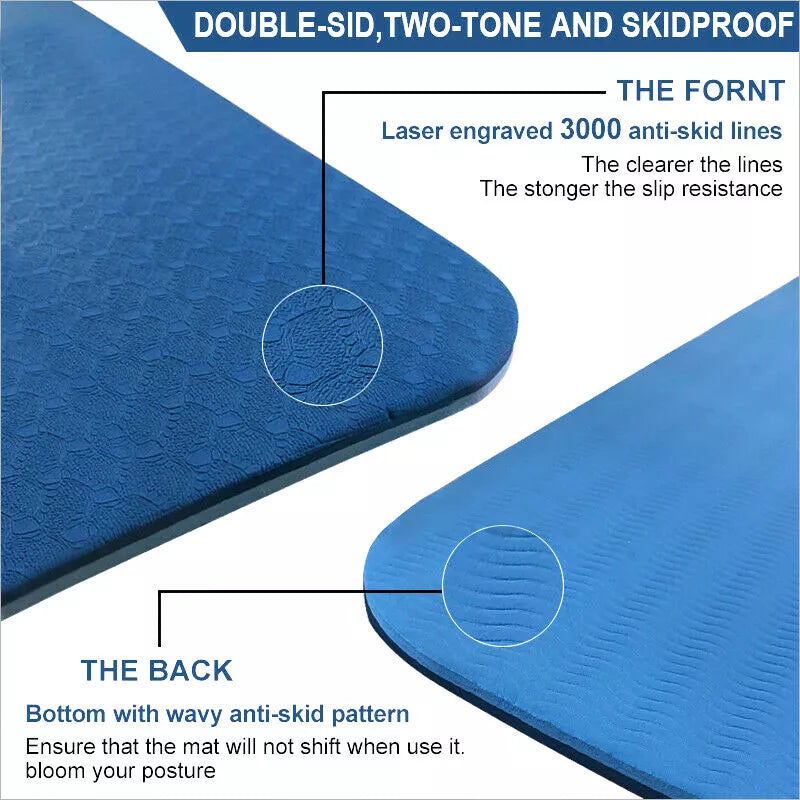 TPE Yoga Mat | Exercise Fitness | Gym Pilates | Non Slip Dual Layer | Eco Friendly