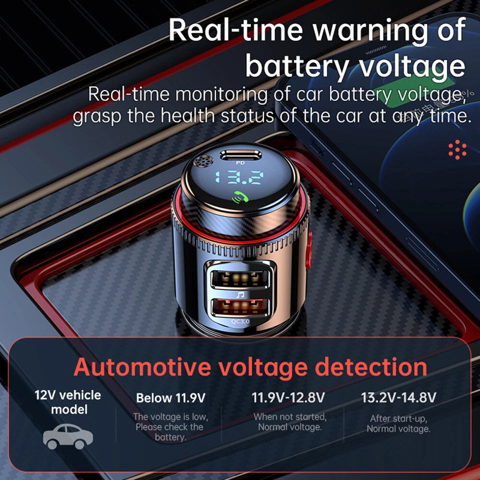 Bluetooth 5.0 Wireless Radio Car FM Transmitter PD Dual USB Charger MP3 Player