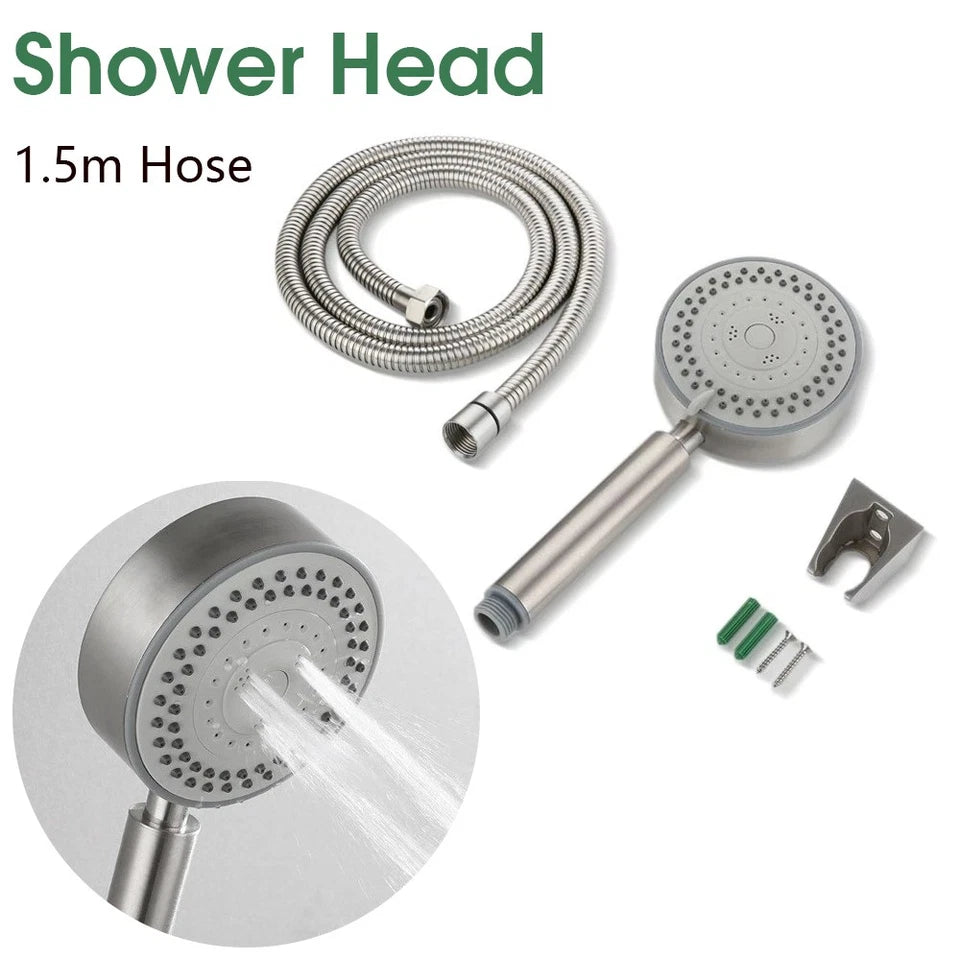 High-Pressure 5-Gear Stainless Steel Shower Head w/ 1.5m Flexible Hose