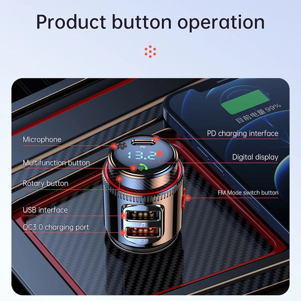 Bluetooth 5.0 Wireless Radio Car FM Transmitter PD Dual USB Charger MP3 Player