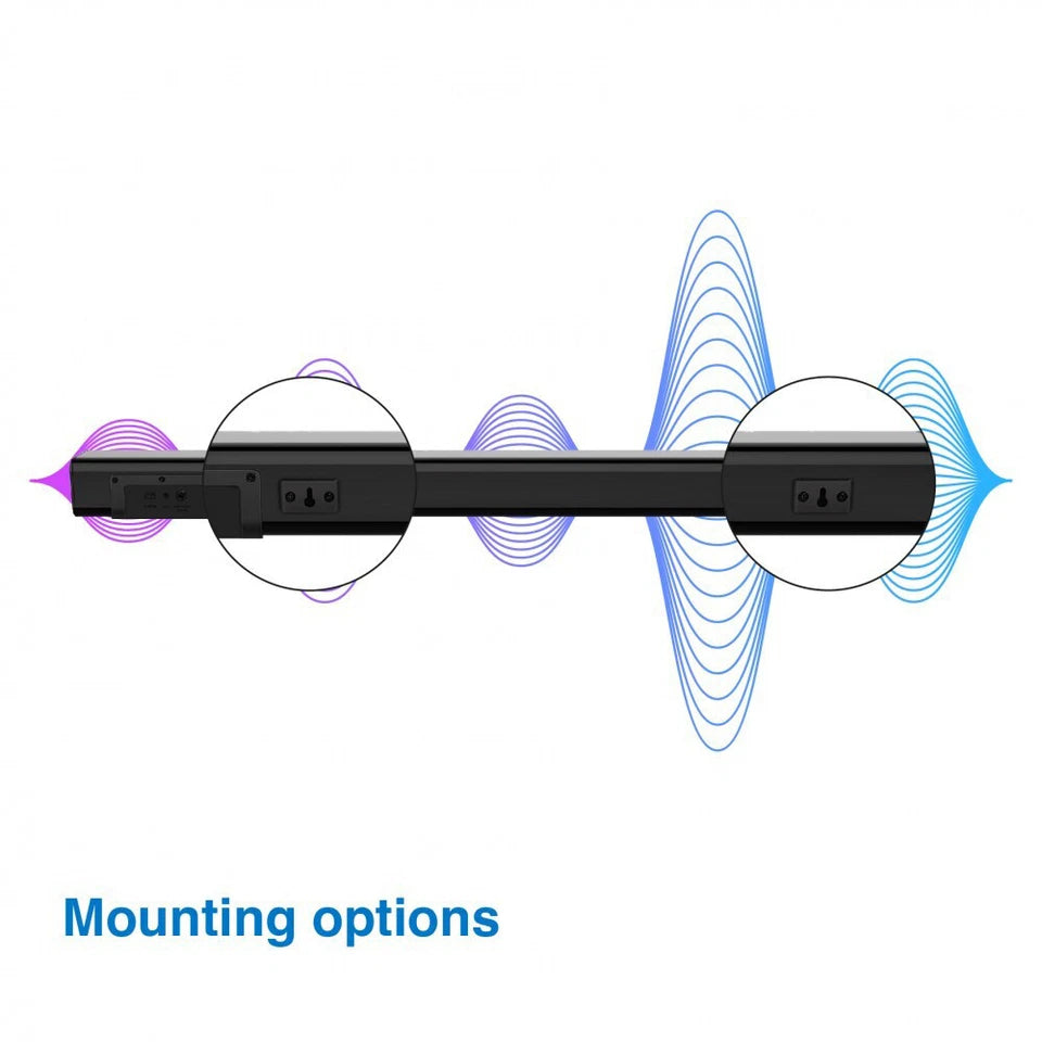 Laser Wireless Bluetooth Stereo Soundbar Speaker w/ Remote Control Black 80cm