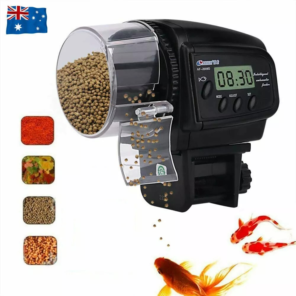 Auto Fish Feeder with Digital Timer | Pond & Aquarium Pet Food Dispenser | Holiday Use | Velcro Strip |