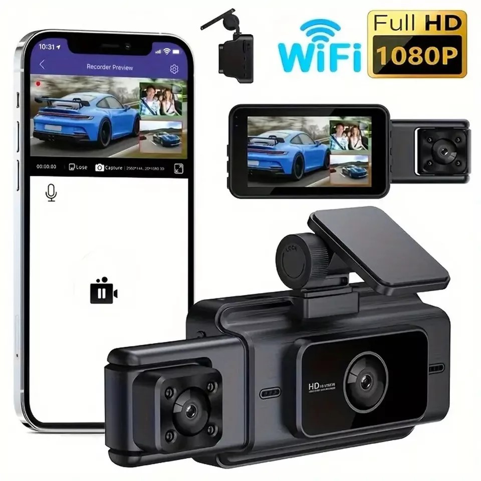 Car Dash Dual Camera | 1080P WIFI | WiFi-APP Control | HD resolution Video Recorder Front Rear | Inside Night Vision | Ride Share Driver Needs |