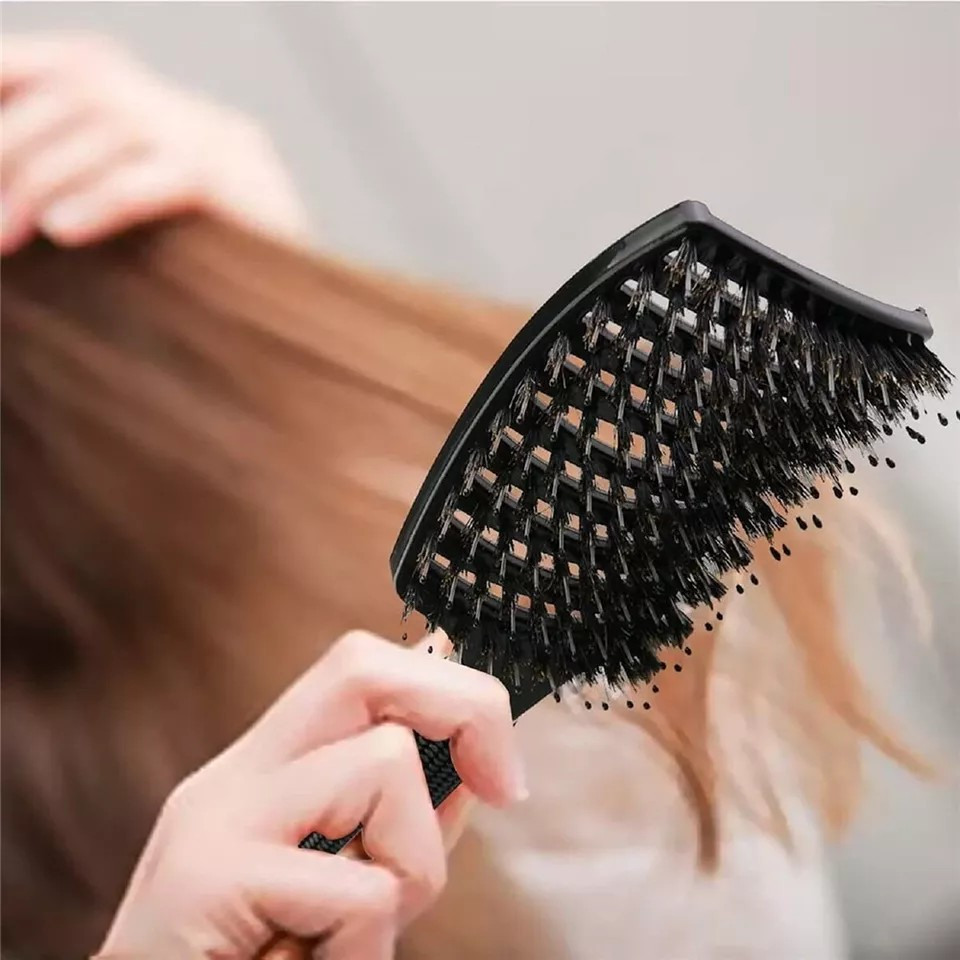 Detangle Nylon Boar Bristle Brush | Hairbrush Smooth Hair | Head Scalp Massage Comb | Black