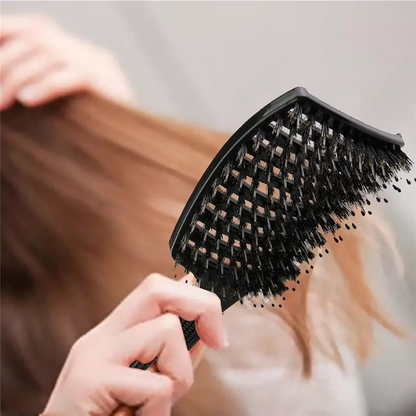 Detangle Nylon Boar Bristle Brush | Hairbrush Smooth Hair | Head Scalp Massage Comb | Black