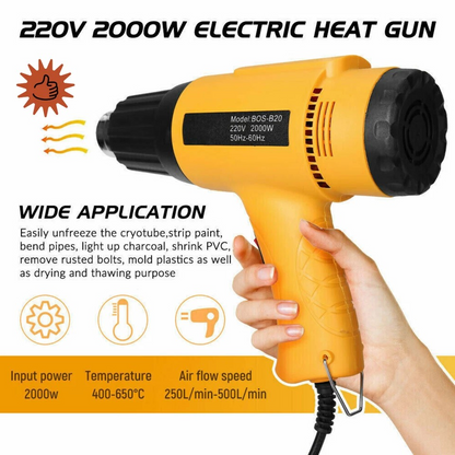 Electric Heat Gun | 60~650℃ 220V 2000W | Electric Heating Hot Air Gun | Temperature Power Tool | Loosen Rusty Bolts | Fire Starter |