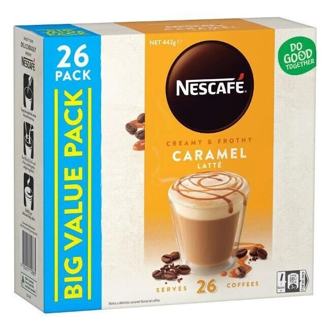 Nescafe Creamy & Frothy Caramel Latte Pack | 3x 26pc 442g Instant Coffee Powder