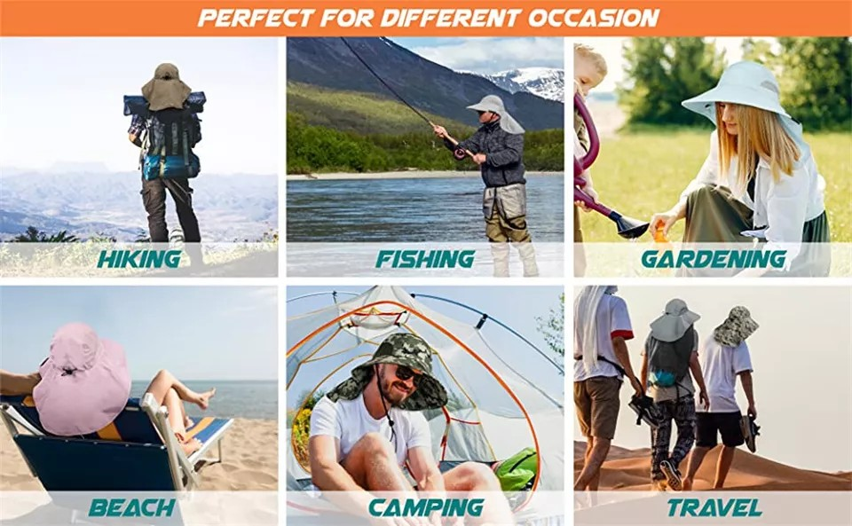 Unisex Outdoor Fishing Hiking Hat | Anti UV Sun Protect | Neck Face Flap | Golf Cap | 100% Nylon | Machine Wash