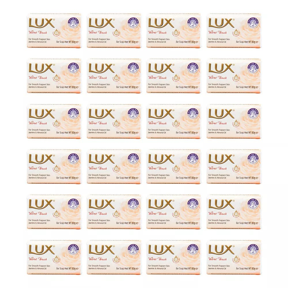 24x Lux 80g Bar Soap Jasmine & Almond Oil Shower/Bath Body Wash Velvet Touch