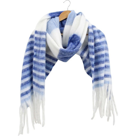 Scarf | Women's Nautical Stripes Patterned Winter Scarf | 45x240cm Blue/White