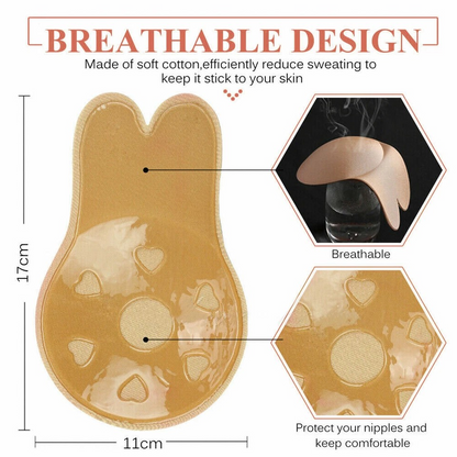 Invisible Silicone Bra | Rabbit Strapless Self-Adhesive | Lift Up Nipple Cover | Beige 9.5cm for A and B Cups