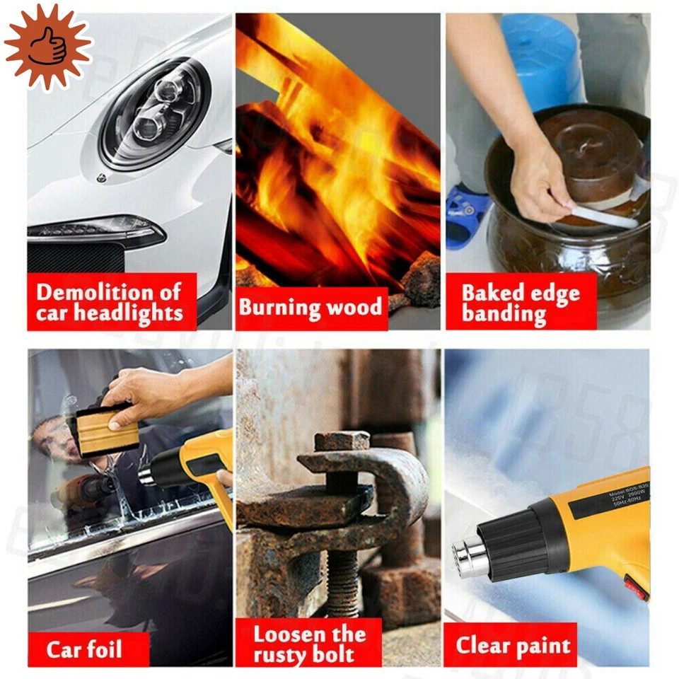 Electric Heat Gun | 60~650℃ 220V 2000W | Electric Heating Hot Air Gun | Temperature Power Tool | Loosen Rusty Bolts | Fire Starter |
