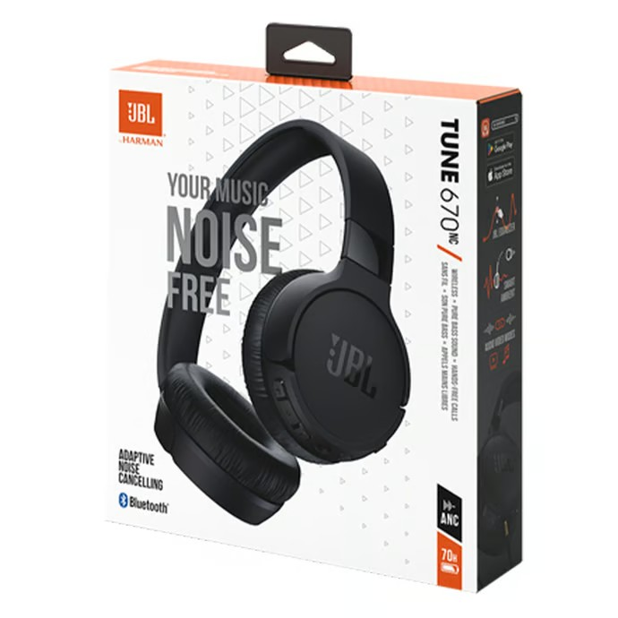 JBL Tune 670NC Adaptive Noise Cancelling Wireless On-Ear Headphones | Light and Comfortable | High Quality Sound | Quick Charge | Black
