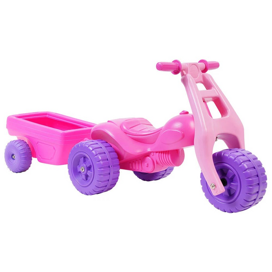 Avoca ATV Push Kick Trike w/ Trailer | Pink Ride-On Toy | Toddlers 1–3 Years | Ideal Toddler Gift