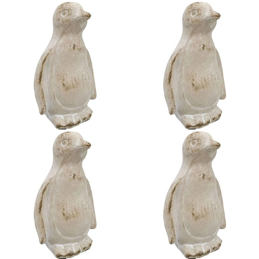 4PK Ceramic Penguin Garden Statues | Outdoor Animal Decor | 15cm Bisque | Urban Fable