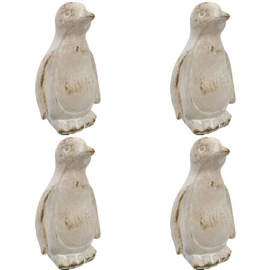 4PK Ceramic Penguin Garden Statues | Outdoor Animal Decor | 15cm Bisque | Urban Fable