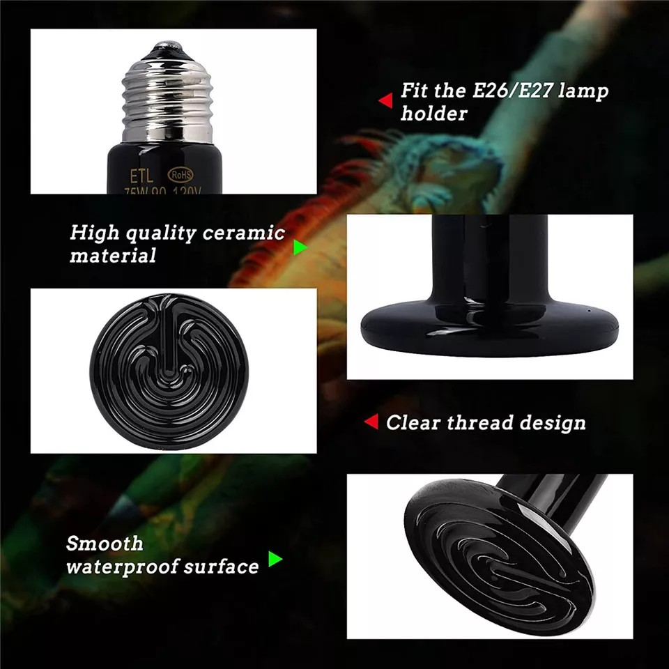 Ceramic Heat Emitter | 50W-200W - Infrared Heat Lamp | For Reptiles, Chickens & Pets | No Light Heat Bulb for Terrariums & Brooders