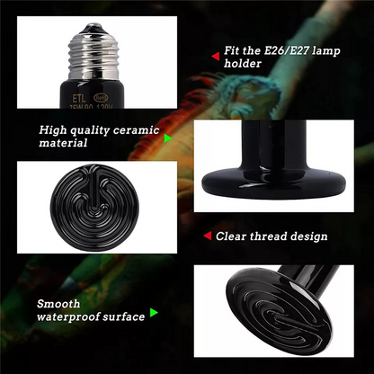 Ceramic Heat Emitter 50W-200W - Infrared Heat Lamp for Reptiles, Chickens & Pets | No Light Heat Bulb for Terrariums & Brooders