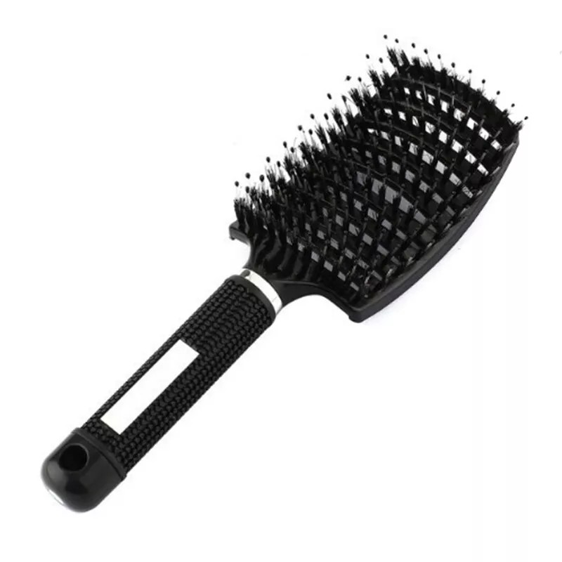 Detangle Nylon Boar Bristle Brush | Hairbrush Smooth Hair | Head Scalp Massage Comb | Black