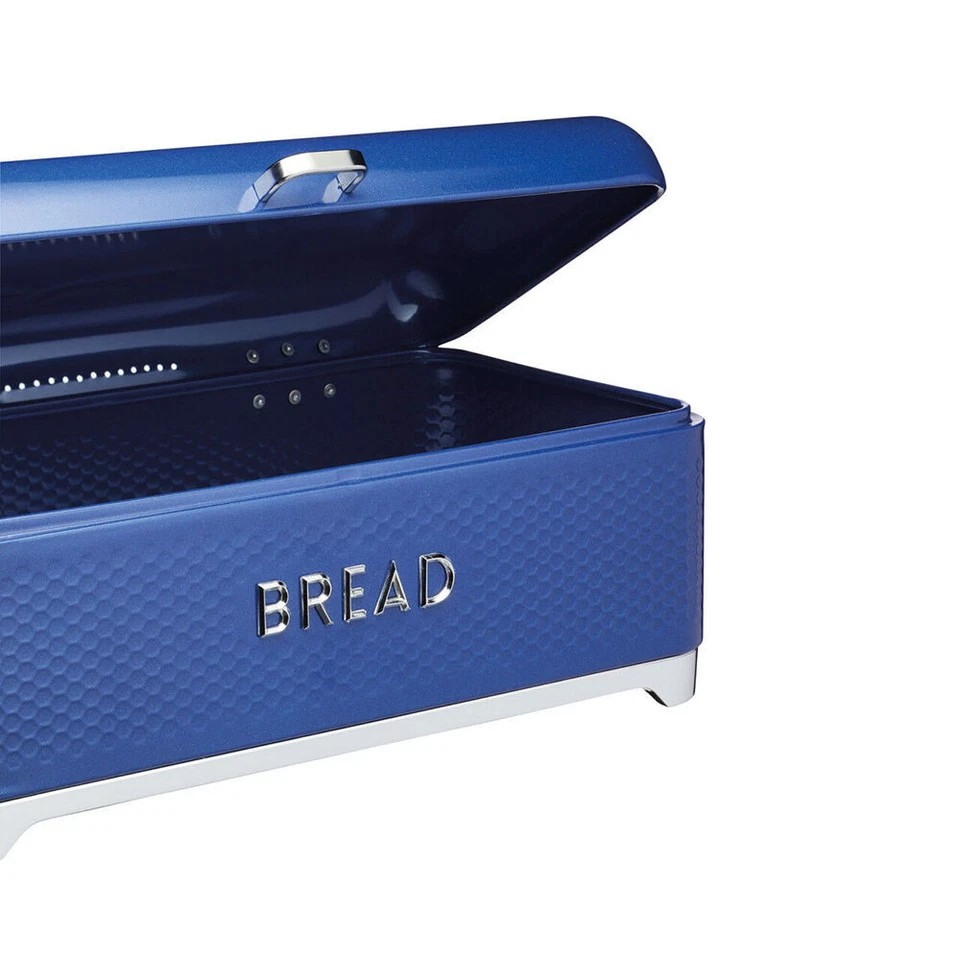 Lovello Carbon Steel Textured Bread Bin Container | 42x22cm | Midnight Blue | Retro |