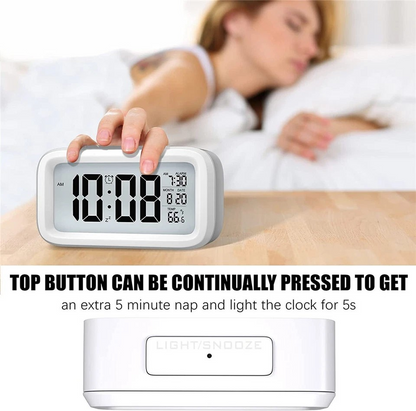 Digital Bedside LED Snooze Alarm Clock Time Temperature Day/Night Desktop Decor