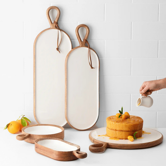 Salisbury & Co Calla Oval Handmade Paddle Board | Serving Board | 60x20cm White | Cheese Board