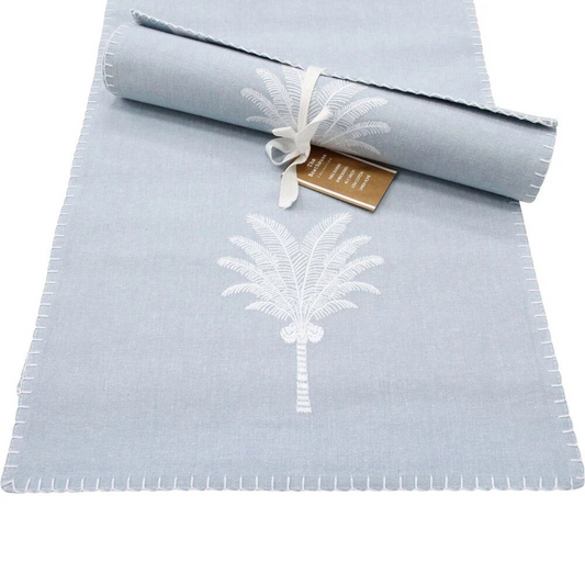Table Runner Stonewashed Embroidered | Chambray Cotton | Embroidered Palm Cove | Table Runner 35x160cm (Copy)