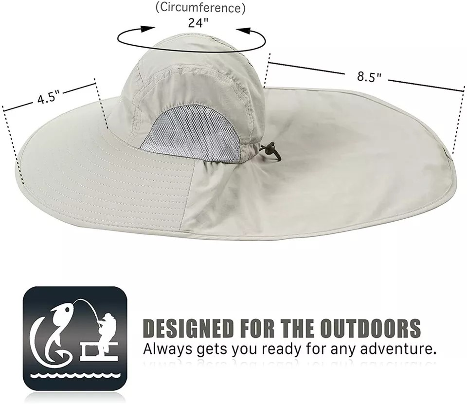 Unisex Outdoor Fishing Hiking Hat | Anti UV Sun Protect | Neck Face Flap | Golf Cap | 100% Nylon | Machine Wash