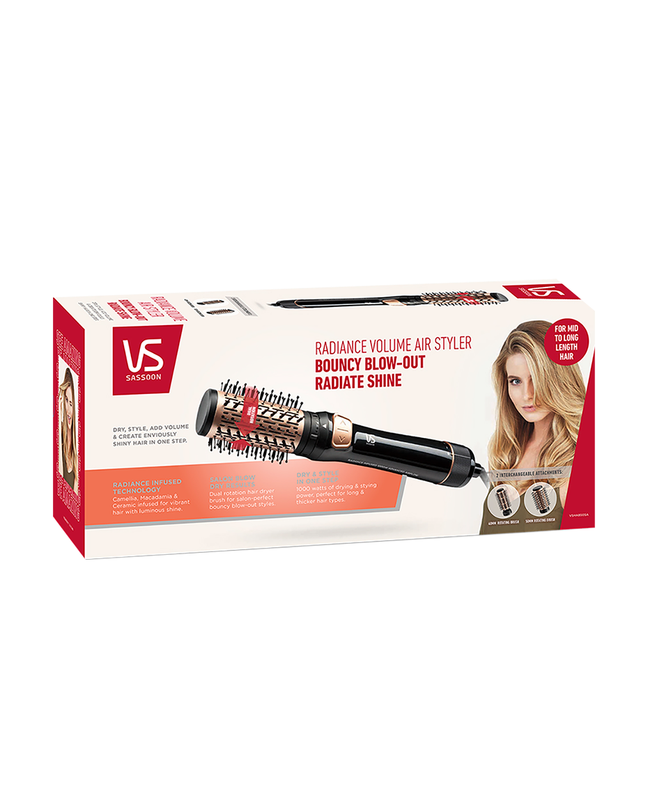 VS Sassoon Radiance Volume Air Styler | Dual Spinning Brushes | Ceramic-Infused Shine | 1000W Styling Power