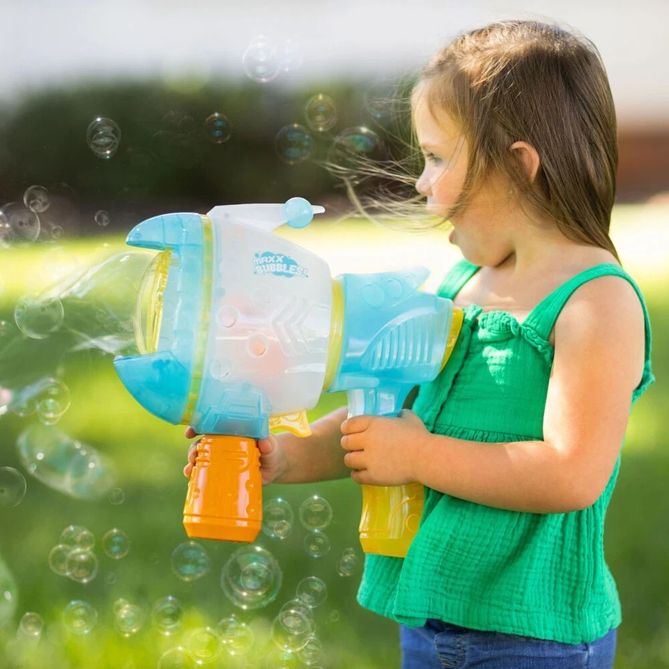 Maxx Bubbles Handheld Bubble Bazooka | Kids Toy 12inch Multi-Coloured | Outdoor play 3y+ | Battery Operated