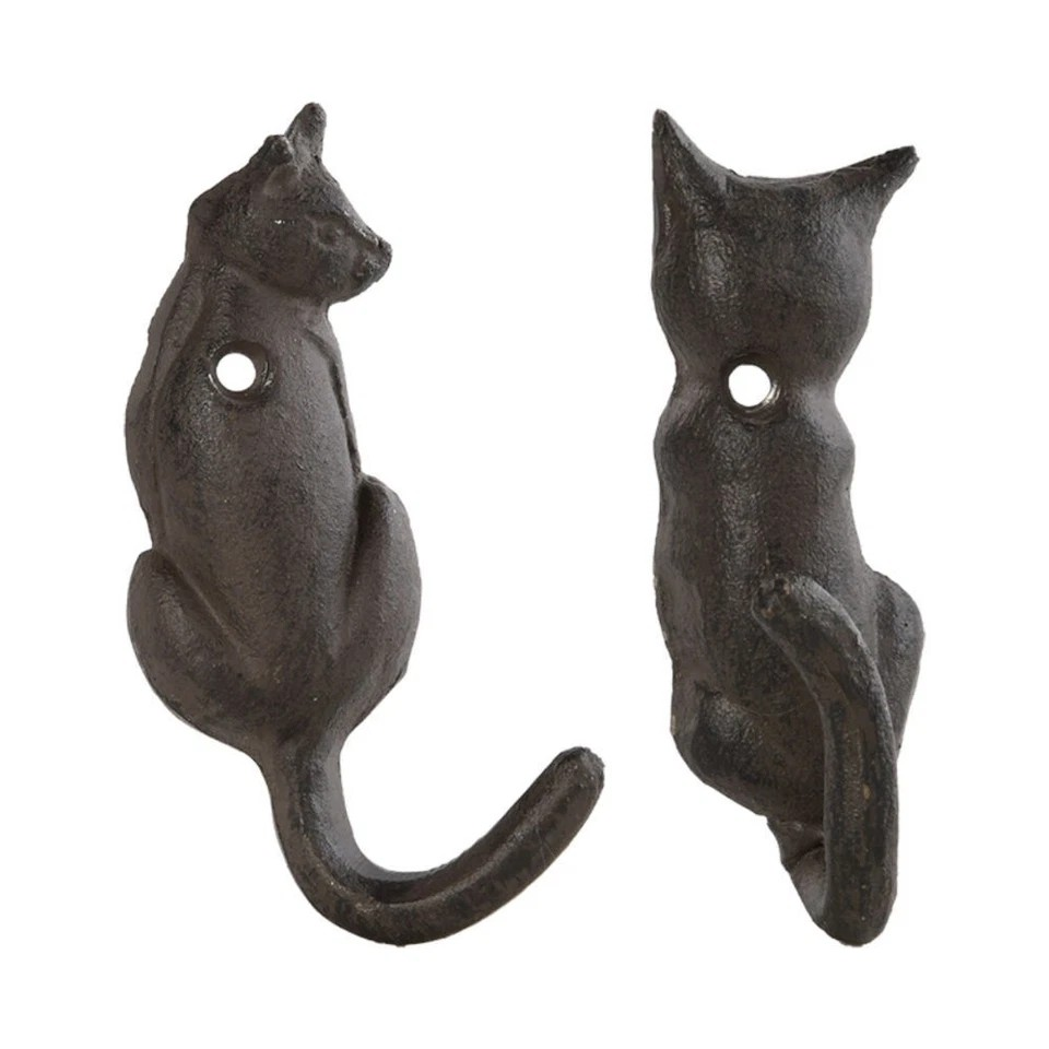 Esschert Design Cast Iron Cat Tail | Wall Hook | Home Decor| 2 x 2 Pieces