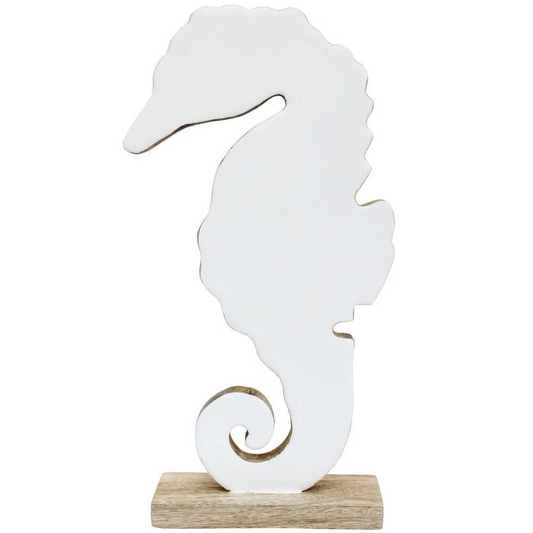 Extra Large Wooden Seahorse | Decorative Home Statue | Sculpture 31x17cm White